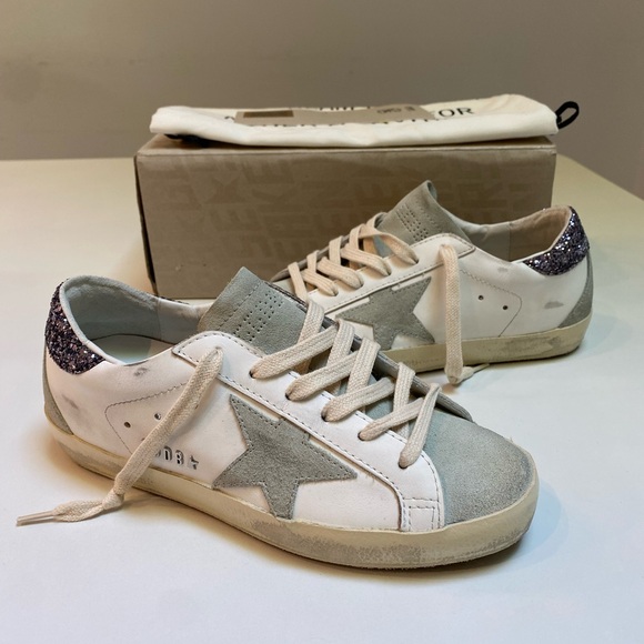 Golden Goose Superstar Sneaker White Leather/Ice/Gray/Glitter sz 36 New in Box - Picture 7 of 14